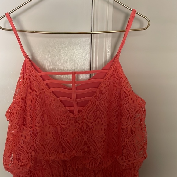 Orange Romper w/pockets. Never worn. Excellent condition. Adjustable straps. - Picture 3 of 3